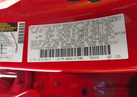 2007 Toyota Tacoma Prerunner V6 из США, поврежденный, VIN 3TMJU62N17M038655